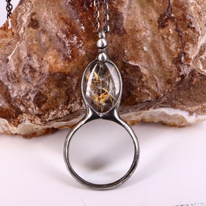 Collana con lente d&#39;ingrandimento e semi di tarassaco, ciondolo con lente d&#39;ingrandimento, regalo per la festa della mamma, collana con tarassaco, ciondolo con lente d&#39;ingrandimento, regalo per lei