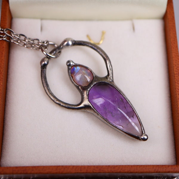 women day gift,  ametrine amethyst moonstone necklace, mothers day gift for her, One of a Kind, Healing Stones Pendant, Unique Jewelry