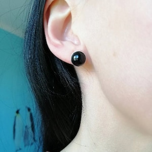 Onyx stud earrings 9mm, ONYX jewelry ,Silver Studs . black Earrings  Handmade Jewelry, gift for women