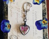 Keychain Heart Terrarium Flower Key Clip, Heather Floral Terrarium Silver Rustic Natural Plant Woodland Key Ring BUSTANI