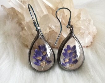 Sterling Silver earrings, Lavender earrings,  Dangle & Drop Earrings gift for her, pressed flowers, purple jewelry, gift for women, wild