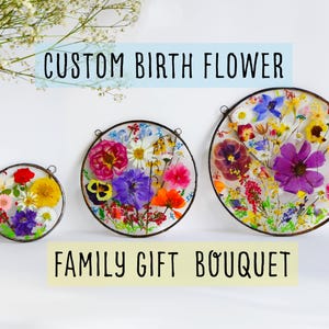 lavender babys breath chamomile stained glass decor Gifts for Mom, Personalized Birth Month Flower Bouquet, Family Portrait Suncatcher