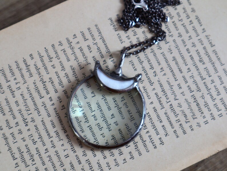 magnifying glass Loupe pendant, Loupe Necklace crescent Moon Necklace, Loupe pendant, statement necklace, Valentines gift idea, Gift for her image 4