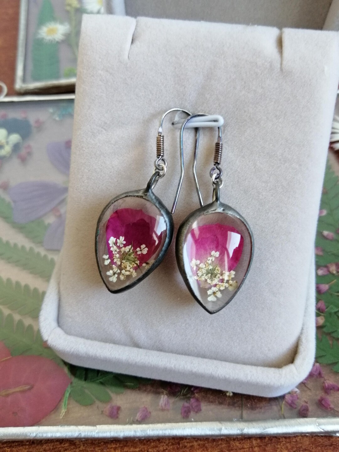 Gift for Women, RED Rose Flower EARRINGS Rose Earrings, Mineral Jewelry