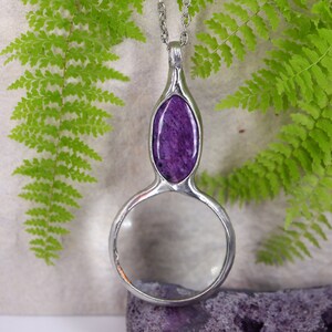 MAGNIFYING glass necklace, magnifying glass Loupe pendant, Charoite necklace, gift for women handmade image 3