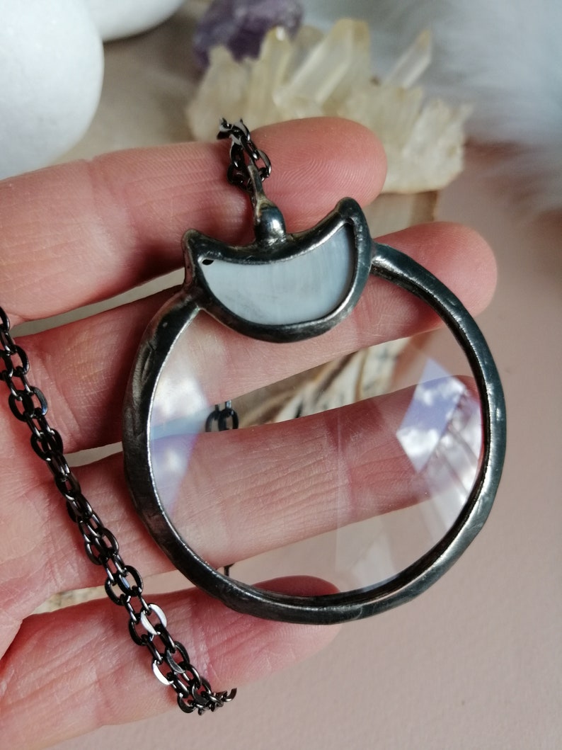 magnifying glass Loupe pendant, Loupe Necklace crescent Moon Necklace, Loupe pendant, statement necklace, Valentines gift idea, Gift for her image 6