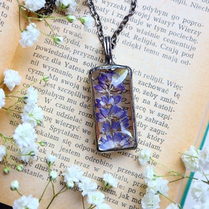 Collier fleur violette lavande pressée / collier commémoratif / fleurs pressées / cadeaux pour elle / quelque chose de délicat / cadeaux d&#39;anniversaire bijoux