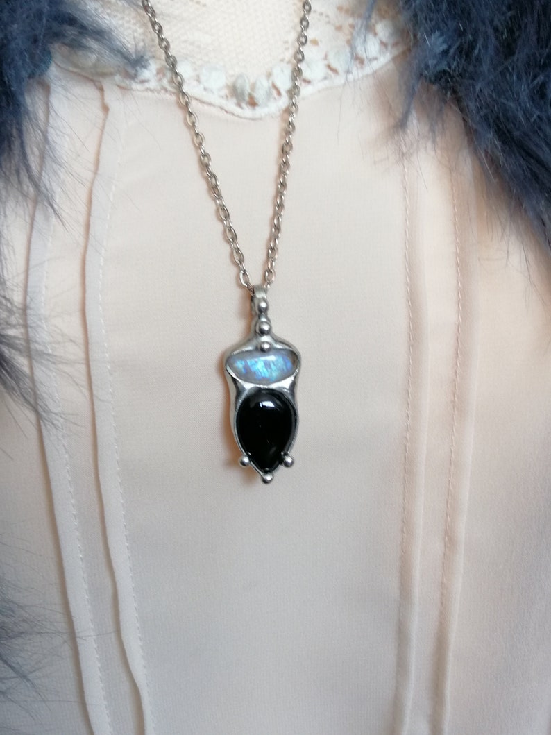 One of a kind jewelry BUSTANI buddha gift for her layering necklace Blue Moonstone Necklace ONYX Necklace