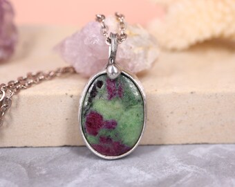 Ruby in Zoisite Pendant Necklace-Purple green Crystal Pendant - Spiritual Grounding Energy Healing Protection Necklace Gift