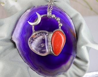 Red jasper Quartz moon Necklace • crystal Quartz Jewelry • Jasper Quartz  Pendant • Raw Crystal Necklace * red jasper * Gift for her