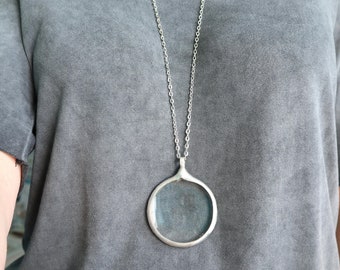Boho Magnifying Glass Necklace, Loupe Pendant, Handmade Jewelry