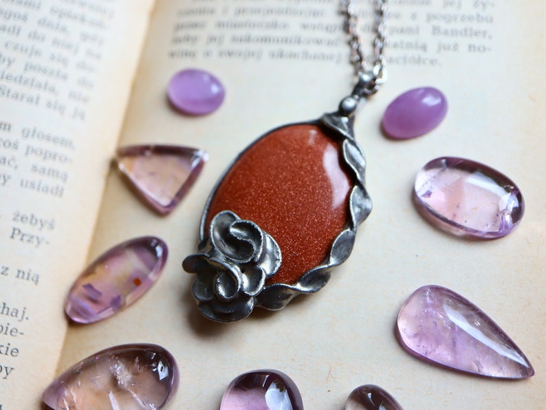 Women Day Gift, Desert Sand Rose Necklace, Art Nouveau Birthday Jewelry