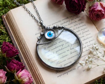 Collana con lente d'ingrandimento a forma di occhio di Allah: ciondolo in lapislazzuli, lente d'ingrandimento boho fatta a mano