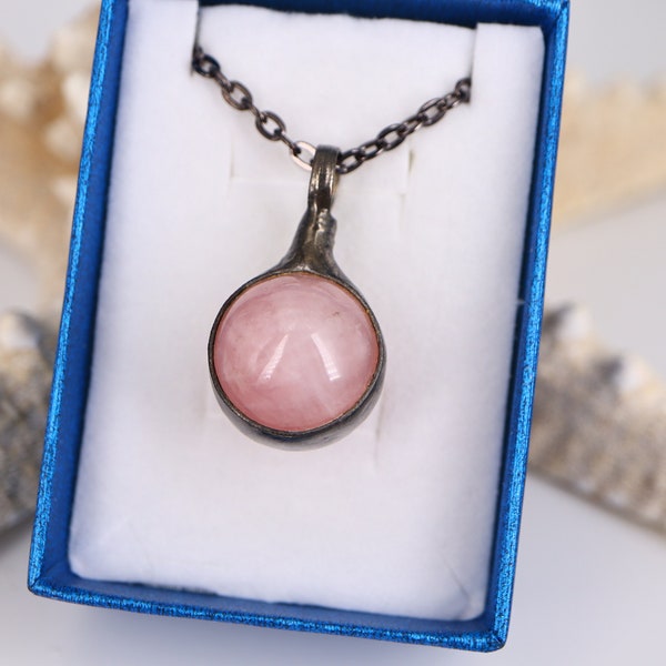 Raw Rose Quartz Necklace • Rose Quartz Jewelry • Father’s Day Gift, Quartz ball Pendant • Raw Crystal Necklace