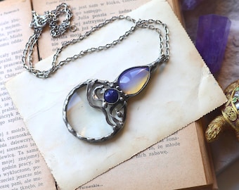 Opalite lapis Blue magnifying glass Loupe pendant, friend gift for women handmade