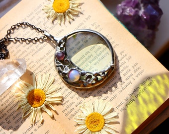 Crescent Moon Magnifying Glass Necklace: Handmade Boho Loupe Pendant