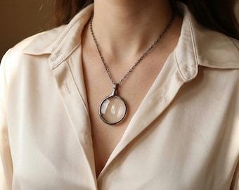 Magnifying Glass Loupe Necklace: Boho Pendant, 10x Magnification