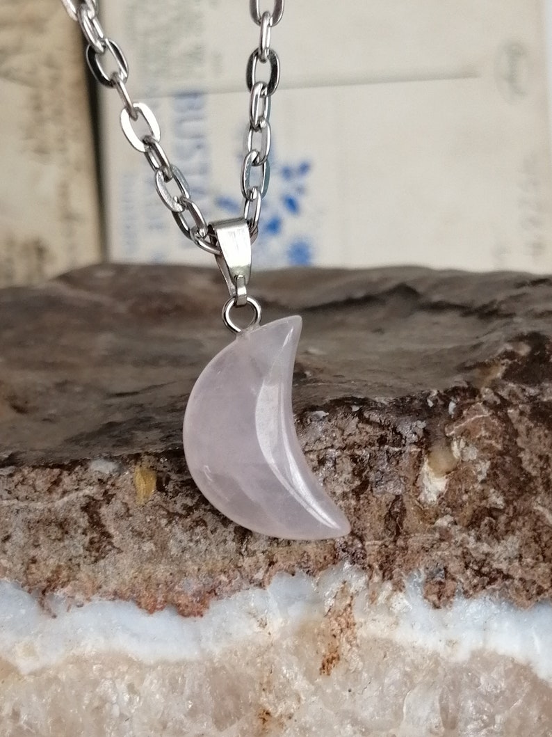 Crescent Moon pendant Moon medallion Crescent Moon QUARTZ necklace September birthstone bridesmaids jewelry wedding gift for her