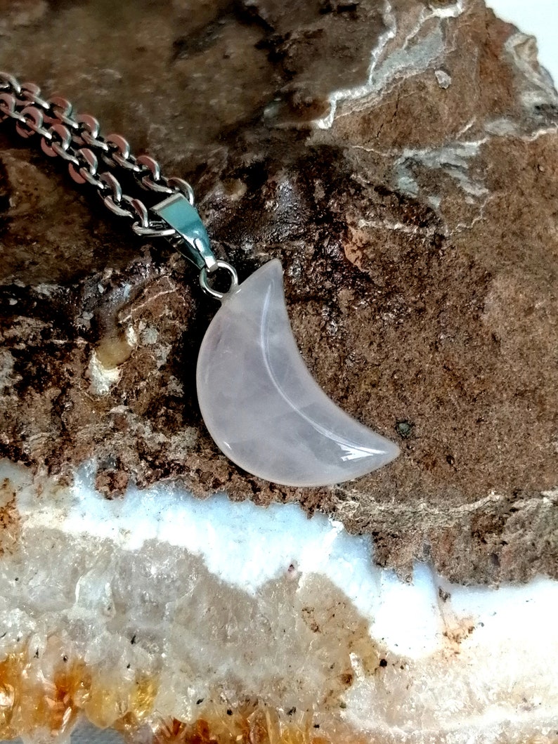 Crescent Moon pendant Moon medallion Crescent Moon QUARTZ necklace September birthstone bridesmaids jewelry wedding gift for her