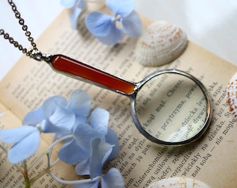 Loupe collier orange, cadeau d'anniversaire, retour à l'école, collier loupe, collier LGBT Agates, cadeau pour un ami, loupe