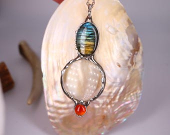 Handmade Magnifying Glass Necklace: blue turquoise labradorite Glass Loupe Pendant