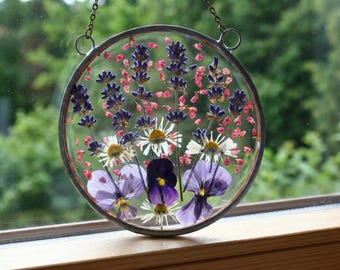 Pressed Flower Suncatcher: Stained Glass Window Hanging Decor