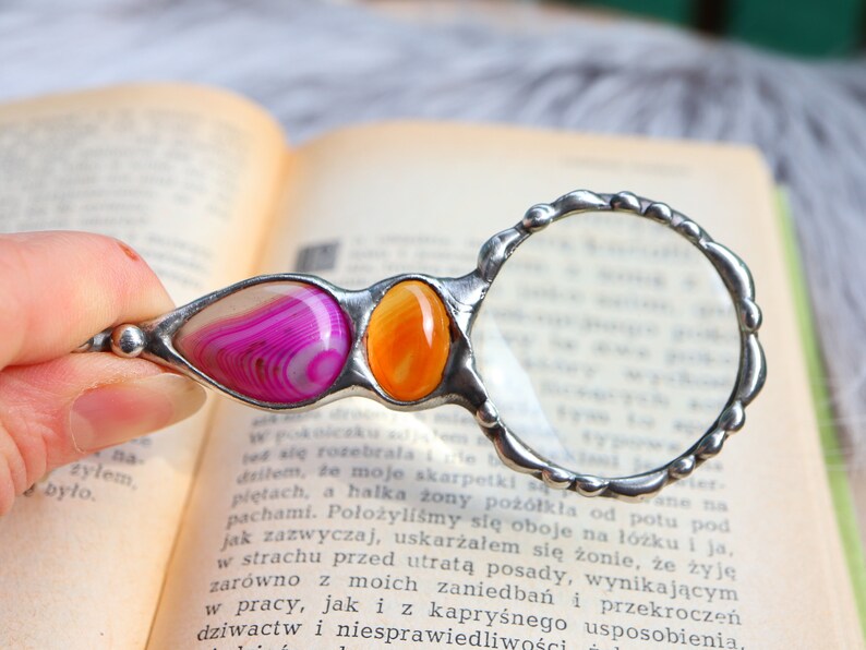 Magnifying glass LOUPE pendant, Back to school, Birthday Gift, magnifying loupe necklace, LGBT Agates necklace, gift for friend, handmade image 7