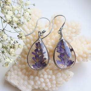 Lavender earrings, Lavender pressed flowers purple earrings,  Dangle & Drop Earrings, gift for her, gift for her