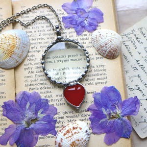 Collana con lente d&#39;ingrandimento, collana con lente d&#39;ingrandimento in giada a cuore rosso, collana lunga, collana con lente d&#39;ingrandimento, ciondolo con lente d&#39;ingrandimento LOUPE
