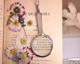 Quartz Magnifying Glass Necklace, Eco Tin Solder Pendant