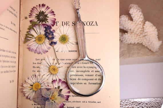 Quartz Magnifying Glass Necklace, Eco Tin Solder Pendant