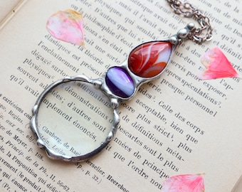 Magnifying glass LOUPE pendant, Birthday Gift, magnifying loupe necklace, LGBT Agates lesbian necklace, gift for friend, handmade