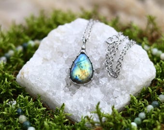 Shiny Blue Labradorite Pendant, Necklace Boho Gift for friend Handmade Jewlery