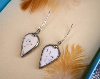 White dendritic agate Silver earrings, silver earrings, Romantic earrings, Gift for Her,Boho style