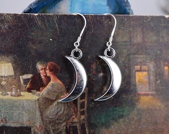 Moon sterling silver earrings, crescent moon earrings, gift for women gift for her, Celestial jewelry Unique Jewelry
