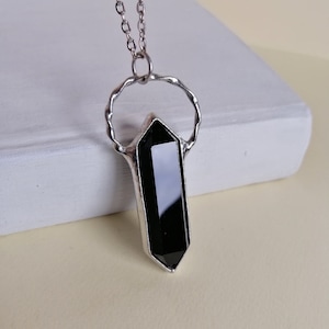 Obsidian Necklace, mens gift,, Black obsidian CRYSTAL Point jewelry, valentines day  gift for her, black crystal pendant, personalized