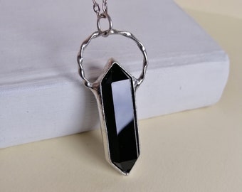 Obsidian Necklace, mens gift,, Black obsidian CRYSTAL Point jewelry, valentines day  gift for her, black crystal pendant, personalized