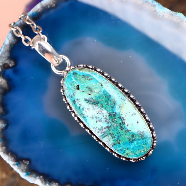 Collar de crisocola, Crisocolla , regalo para ella, collar de piedras preciosas de plata