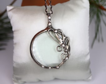Art Nouveau Magnifying Glass Necklace: Handmade Silver Loupe Pendant