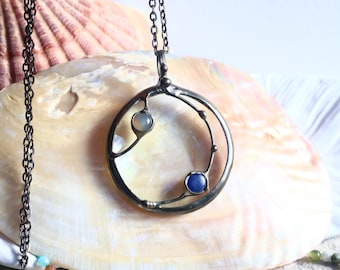 Solar System Loupe Necklace – Handmade Glass Magnifying Pendant with Two Planets