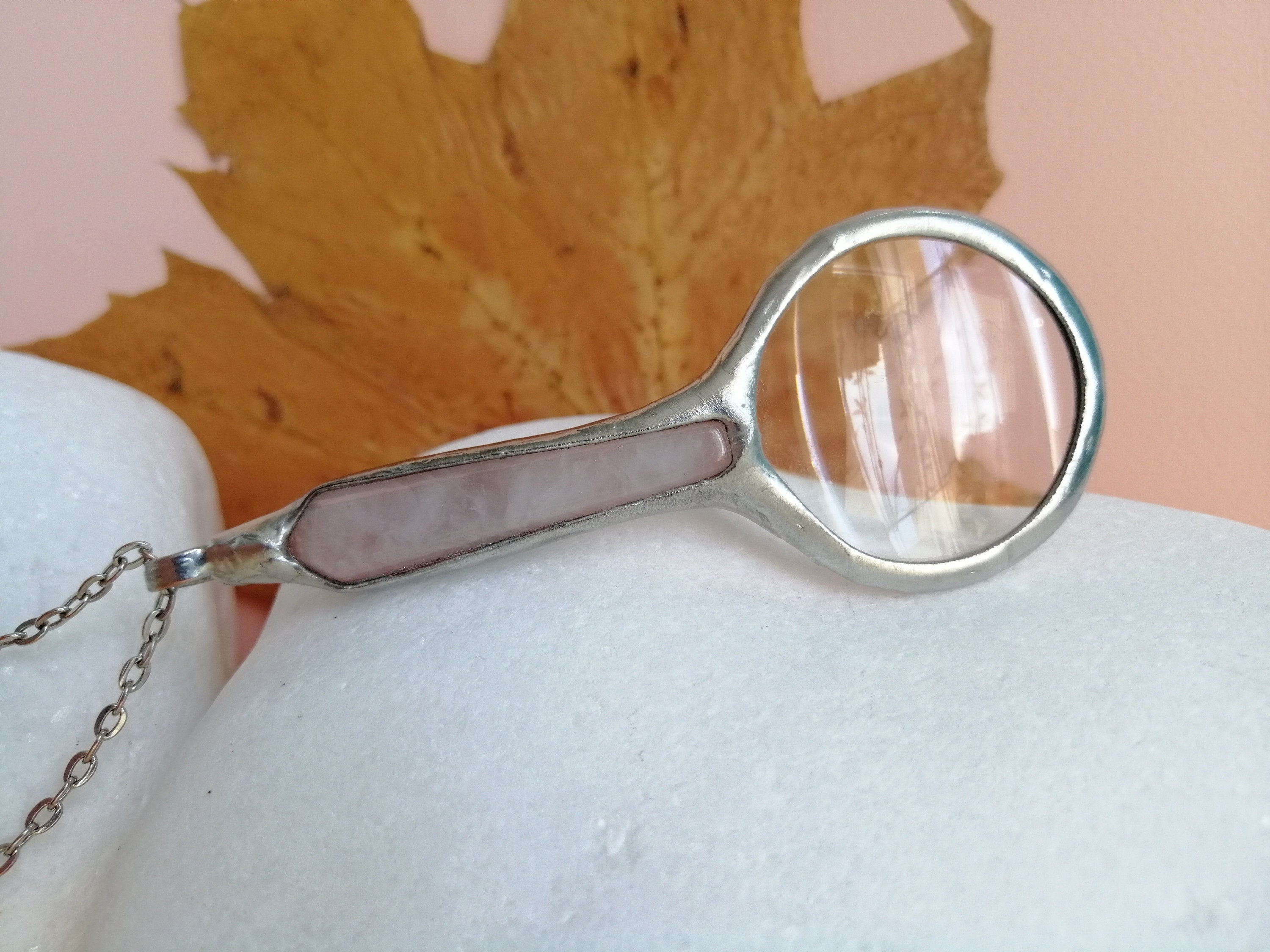 Loupe Necklace magnifying glass LOUPE pendant ROSE QUARTZ Etsy