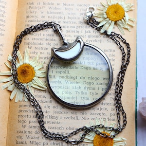Collar de lupa, regalo de cumpleaños para ella, collar de luna creciente con lupa, collar llamativo, idea de regalo de Navidad, regalo para ella