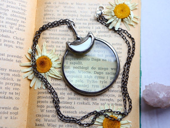 Crescent Moon Magnifying Glass Necklace: Handmade Loupe Pendant