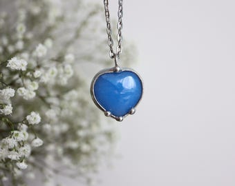 Angelit Herz Anhänger Halskette: Handgemachter Stein Schmuck