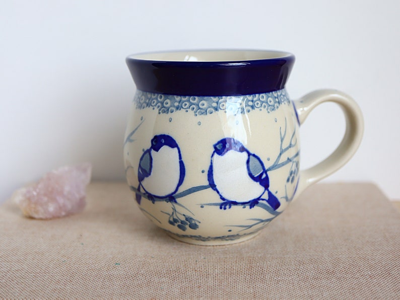 Ceramic Mug With Bullfinch Birds, Hand Painted Cup, Gift for Mom