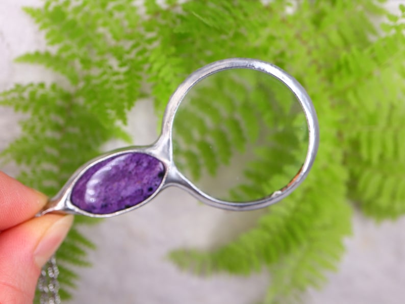 MAGNIFYING glass necklace, magnifying glass Loupe pendant, Charoite necklace, gift for women handmade image 2