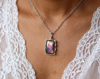 Shimmering Purple     Labradorite Pendant, Necklace Boho Gift for friend Handmade Jewlery