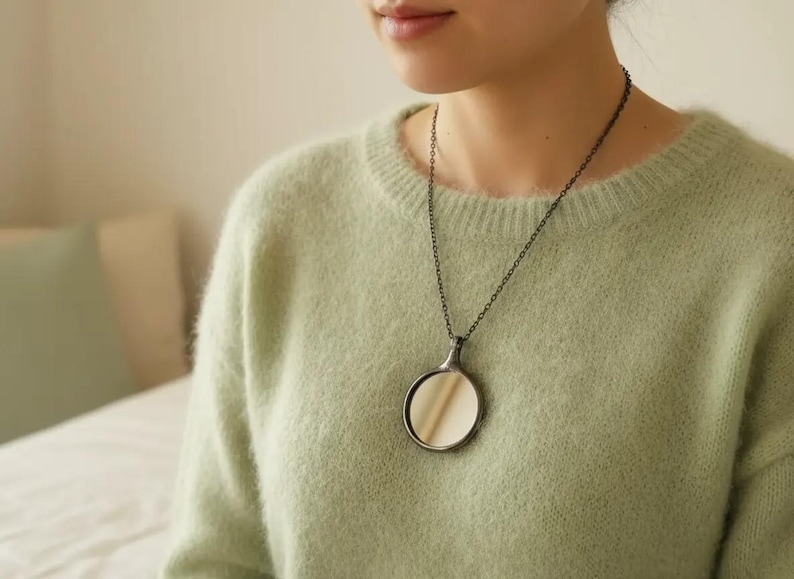 Mirror Necklace with Chain, Small Pocket Mirror Pendant, Unique Decorative Jewelry Gift image 7