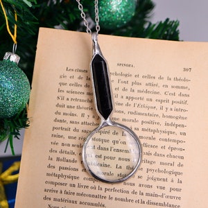 Magnifying glass  Loupe necklace, Black OBSIDIAN necklace, gift for mom, antique Magnifying Glass, Silver necklace, gift for her