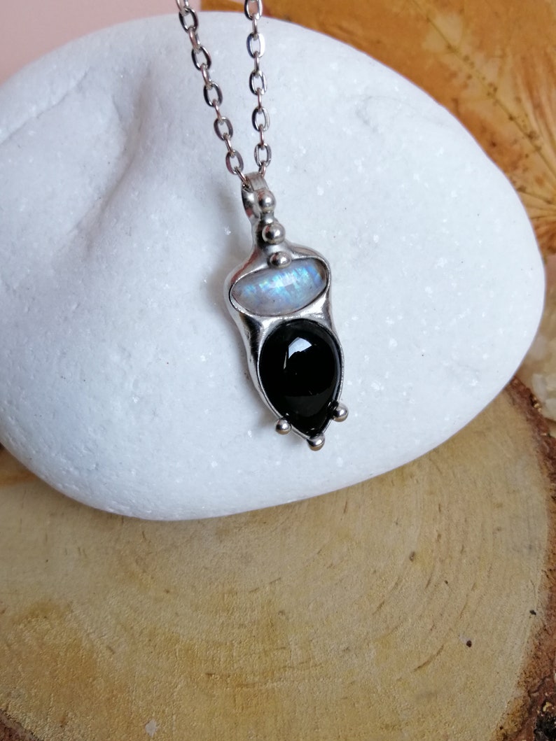 One of a kind jewelry BUSTANI buddha gift for her layering necklace Blue Moonstone Necklace ONYX Necklace